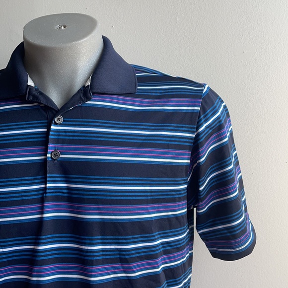 Blue Striped Adidas Golf Polo Shirt Climalite S - Picture 1 of 6